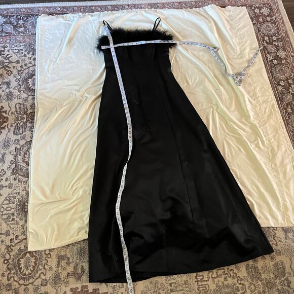 Vtg Y2K 2000s Black Feather Trim Gown Formal Prom See Measurements for Sizing - Picture 7 of 7